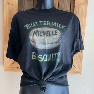 M&O Knits Funny Michelle Bisquit Black T-shirt Airbrushed Size Medium